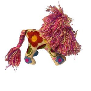 Vintage Handmade Lion Doll Plush Stuffed Animal Toy 8.5” Pink‎ Purple Floral